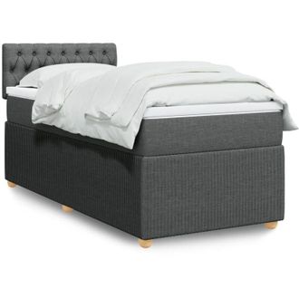 vidaXL Cama Box Spring Con Colch&oacute;n Tela Gris Oscuro 100x200 Cm Vidaxl