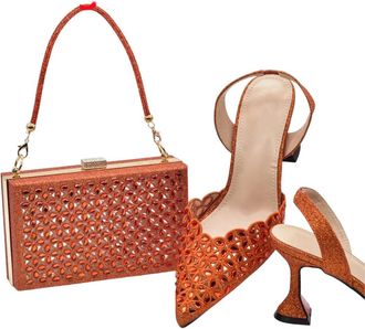 Generic Women Designer Shoes And Bags Decorated With Rhinestone Wedding Shoes Bag Set Pumps Women