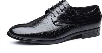 Generic Shoes Dress Oxford for Men Lace Up Round Burnished Toe Derby Shoes Faux Leather Non Slip Block Heel Anti-Slip Low Top Party(6.5 UK) Black