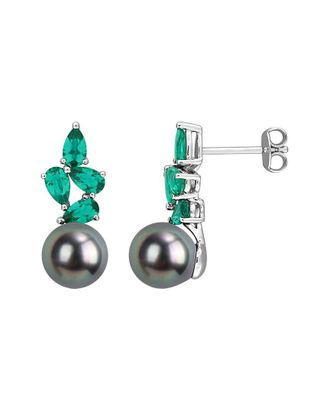 Rina Limor Silver 1.84 ct. tw. Lab-Grown Gemstone & 8-8.5mm Pearl Earrings