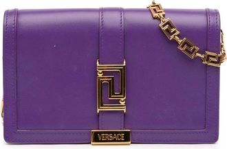 Versace Pre-owned Cross Body Bags, female, Purple, Size: ONE SIZE Pre-owned Chain Detail Leather Bag