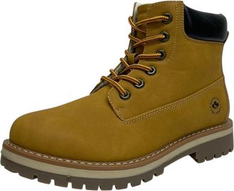 Generic Mens 6 Eyelet Faux Leather Fur Lace Up Ankle Walking Fashion Hiking Boots (Camel, One Size, UK Footwear Size System, Adult, Men, Numeric, Medium, 9.5)