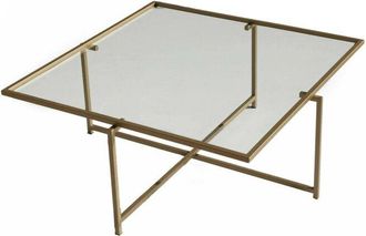 Dmora Mesa De Caf&eacute; Dhjulman, Mesa De Centro Baja, Revistero Para Sof&aacute;, Estante De La Sala De Estar, 85x85h35 Cm, Oro - Dmora