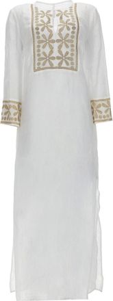 120% Lino Knee-Length Linen Embroidered Dress