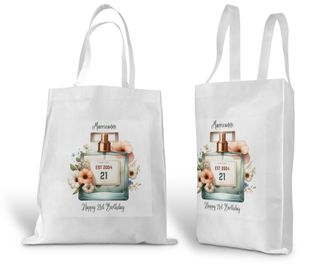 Generic Personalised Soft White Tote Shopping Bag with Perfume Bottle 2004 Design Gift For Girls 21st Birthday Daughter|Granddaughter|Girlfriend (Print On Bot