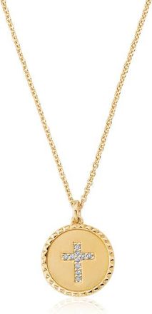 Crislu Brilliant Round Cross Medallion Pendant Necklace in 18Kyg/Clear Stone at Nordstrom, Size 16