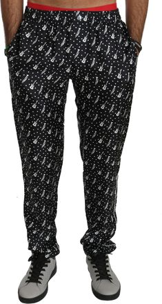 Dolce & Gabbana Silk Black Musical Instrument Trouser Mens Pants