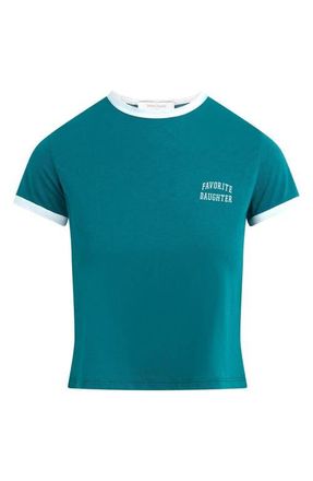 Favorite Daughter Logo Crop Ringer T-Shirt in Emerald/Off White at Nordstrom, Size X-Large