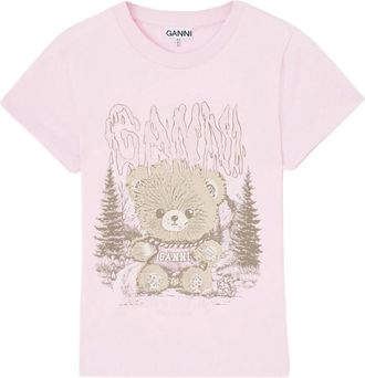 Ganni Tops, Dames, Roze, XS, Katoen, Basic Jersey Bear T-shirt