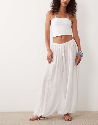 Arket Pantaloni da spiaggia a palloncino bianchi-Bianco