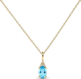 House of Brilliance 10K Yellow Gold Oval Birthstone Trio Diamond Accent Drop Pendant Necklace