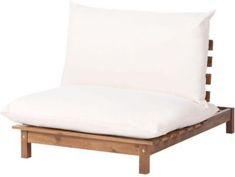 Beliani Garden Sun Lounger Light Brown Certified Acacia with Cushions Low Frame Reclining Backrest SUNO