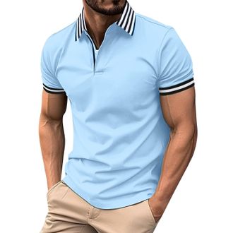 Generic Mens Polo Shirts Summer Short Sleeve Casual Solid Color Button Down Lapel Loose Fit V Neck T Shirt Breathable Lightweight Comfy Classic Stylish Textur