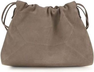 Brunello Cucinelli Calf Leather Drawstring Clutch Beige