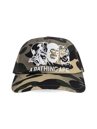 A Bathing Ape Camouflage Baseball Cap With Iconic Bape Logo
