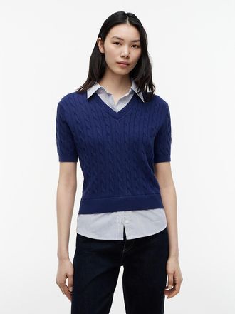 Tommy Hilfiger Womens Layered-Look Cable Knit Sweater - Preppy Navy - XL