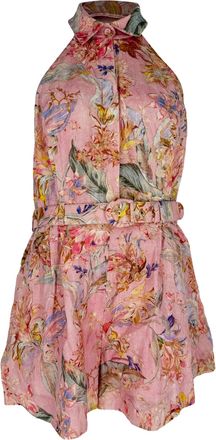 Zimmermann Daylight Halter Playsuit in Pink Linen