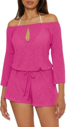 BECCA by Rebecca Virtue Breezy Basics Off the Shoulder Cover-Up Romper in Azalea at Nordstrom, Size Medium