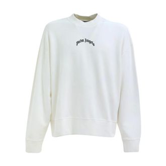 Palm Angels Sweatshirts, male, White, Size: XL Curved Logo Crewneck Sweatshirt