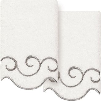 Linum Home Textiles 100% Turkish Cotton Simplicity Scallop 2Pc Embellished Fingertip Towel Set