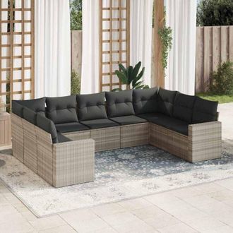 vidaXL Set Muebles Jard&iacute;n 9 Pzas Y Cojines Rat&aacute;n Sint&eacute;tico Gris Claro Vidaxl