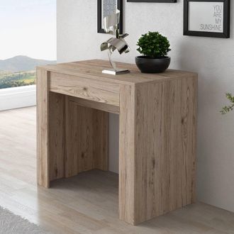 Dmora Consolle Allungabile Maclodio, Trasformabile In Tavolo Da Pranzo, Salvaspazio Ed Estensibile Fino A 237 Cm, 90-237x76,6x90 Cm, Quercia - Dmora