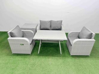 Fimous Light Grey PE Wicker Rattan Garden Furniture Set Reclining Chairs