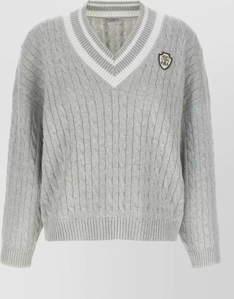 Brunello Cucinelli v neck cable knit cotton sweater