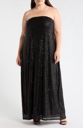 Sugarlips Friday Nights Sequin Strapless Maxi Dress in Black-Silver at Nordstrom, Size 3X