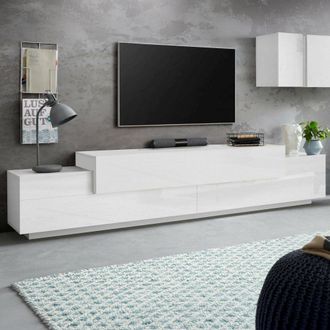 Dmora Dmora - Mueble De Televisi&oacute;n Dlamann, Aparador Bajo Para Sal&oacute;n, Base Soporte Tv, 100% Made In Italy, Cm 240x45h52, Blanco Brillo Y Mate