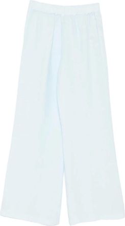 120% Lino 120% Lino, Wide Trousers, female, Blue, Size: 2XS Relaxed Drawstring Linen Trousers