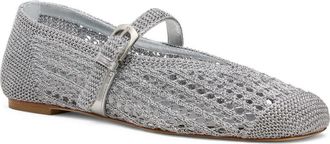 Stuart Weitzman Leora Metallic Mary Jane Flat in Silver at Nordstrom, Size 7.5