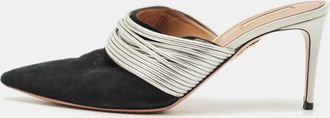 Aquazzura Black/silver Suede And Leather Rendez Vous Mules
