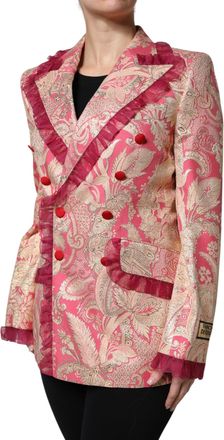 Dolce & Gabbana Womens Pink Gold Jacquard Nylon Coat Blazer Jacket And Clothing