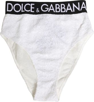 Dolce & Gabbana White Black Sequin High Waist Panty Womens Underwear