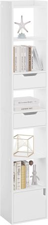 Woltu Librer&iacute;a, Librer&iacute;a Alta Con 6 Estantes Abiertos Y 1 Compartimento Con Puerta, Estante Para Oficina O Dormitorio, Blanco - Woltu
