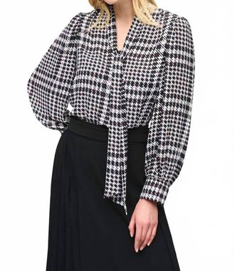 Joseph Ribkoff Georgia Georgette Plaid Puff Sleeve Top In Black And White