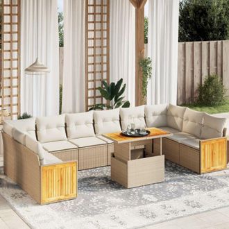 vidaXL Set De Sof&aacute;s De Jard&iacute;n 11pzas Con Cojines Rat&aacute;n Sint&eacute;tico Beige Vidaxl