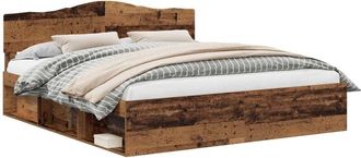 vidaXL Bed Frame with Headboard Old Wood 200 x 200 cm Solid Pine Wood vidaXL