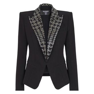 Balmain Black Embroidered Peaked Lapel Blazer