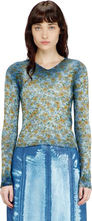 Diesel Rib-knit top with floral X-ray effect - T-Shirts - Woman - Blue