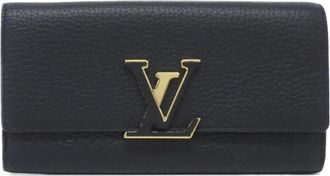 Louis Vuitton Black Leather Long Wallet (Bi-Fold) (Pre-Owned)