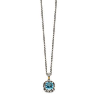 Diamond2Deal Sterling Silver with 14K Accent Blue Topaz Pendant Necklace