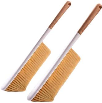 OEM Juego De 2 Cepillos De Limpieza Suaves Con Mango De Madera (40 Cm) - Antiest&aacute;ticos, Para Sof&aacute;, Alfombra Y Cama, Color Naranja