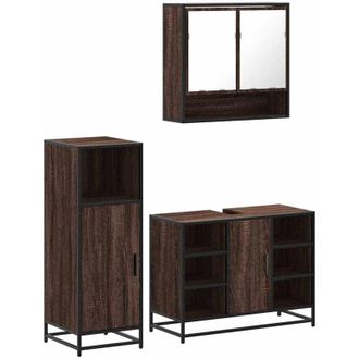 vidaXL Set De Muebles Ba&ntilde;o 3 Pzas Madera Contrachapada Roble Marr&oacute;n Vidaxl