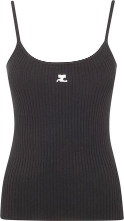Courr&egrave;ges Reedition Gebreide Tanktop - Dames - Tops zonder mouwen - Zwart - L - Polyester - Tops
