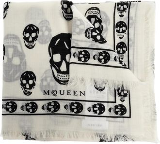 Alexander McQueen Wollen Sjaal met Schedelmotief - Dames - Sjaals - Wit - ONE Size - Wol - Accessoires