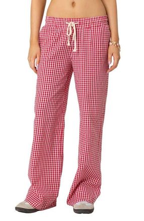 Edikted Taya Gingham Low Rise Drawstring Pants in Red at Nordstrom, Size Medium