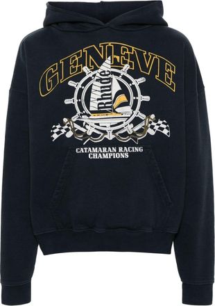 Rhude nautical-print cotton hoodie - men - Cotton - M - Black