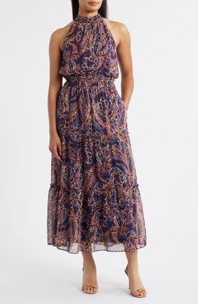 Julia Jordan Paisley Sleeveless Dress in Navy Multi at Nordstrom Rack, Size 14
